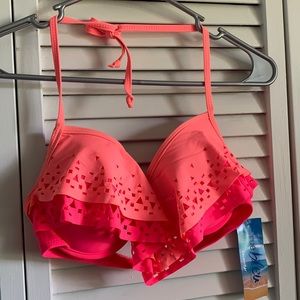 NWT Laser Cutout Orange and Pink Bikini Top